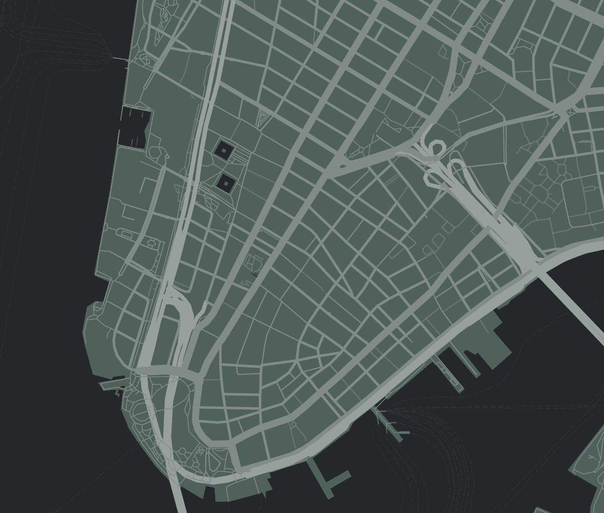 Stylised map of lower Manhattan